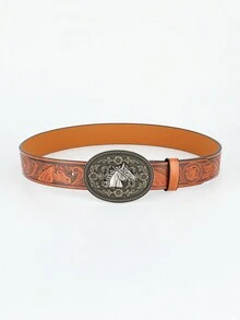 1pc Ladies Floral Embossed Casual Vintage Belt