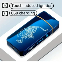 1pc Intelligent Induction Windproof Double Arc Lighter Portable Usb Charging Lighter - Blue - View 1
