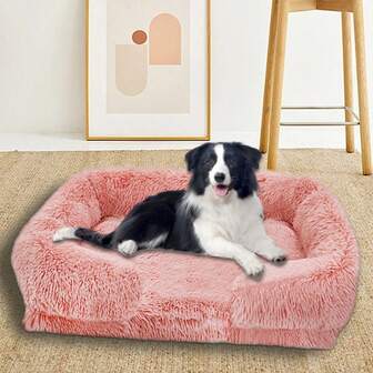 1 set lång plyschbäddsoffa för hundar, U-formad design, varm, avtagbar och tvättbar, bekvämt husdjursbo lämplig för små, medelstora och stora katter och hundar, främjar djup sömn