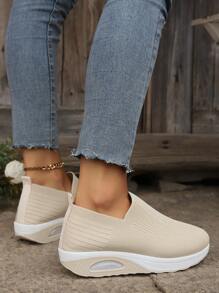 時尚休閒網眼女鞋，帶踢踏設計，面料鞋面，戶外網眼氣墊和防滑鞋底 - 卡其色 - 查看 5