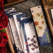 30入組玫瑰詩書籤套裝，白色花紙備忘錄書頁標記，獨特閱讀禮物