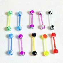 10/20/50pcs Random Assorted Color Acrylic Hypoallergenic Tongue Barbell Rings. Cute Tongue Studs For Women; Enjoy Your Tongue Piercings Female Style; Best Gift For Birthday, Christmas, Anniversary, Valentine's Day, Wedding, Career, Fancy Dance Party, Halloween Party Etc., Mom, Mother, Mother's Day, Gift - Random Color Tongue Studs UV - View 2