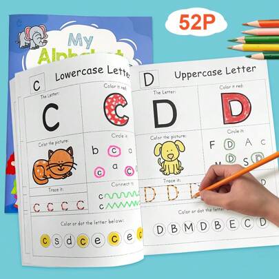 52 Pages Alphabet Workbook For Kids - ABC Letter Tracing & Coloring Book For Preschool & Kindergarten, Uppercase & Lowercase Writing Practice Activities Book