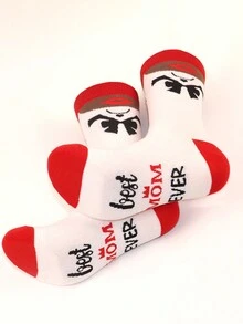 2雙女士襪子母親節系列禮物底部字母提花休閒運動襪 - 彩色 - 查看 4