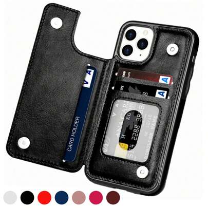 Luxury Durable Leather Wallet Phone Case Compatible With IPhone 16e 16 15 14 13 12 11 Pro Max SE X XR XS Max 8 7 6 6S Plus Compatible With Samsung Galaxy S25 S24 S23 S22 S21 S20 Ultra A13 A14 A15 A35 A53 A54 A55 S23 FE S24 FE Kickstand Credit Card Slots Holder Shockproof Phone Cover Waterproof Anti-Fall Scratch Resistant