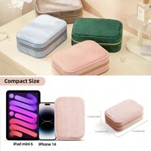 CASEGRACE 1pc Velvet Zipper Jewelry Box, 3 Layers Jewelry Organizer, Multi-Functional Jewelry Storage Box, Travel Portable Jewelry Organizer For Earrings, Necklaces, Rings, Watches, Hair Accessories, Gifts Back To School