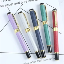 1pc Pink Pen With 10pcs Ink Cartridges, Frosted Gold Metal Business Fountain Pen, 0.5mm Iridium Nib, Suitable For 2.6mm Ink Cartridge. Suitable For Daily Writing, Business, Office, School, And Students' Writing Practice.