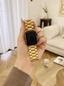 1pc Unisex Business Metal Watch Band, Compatible With Apple Watch 42mm, 38mm, 40mm, 41mm, 44mm, 45mm, 46mm, 49mm, Fashionable Smartwatch Replacement Strap For Apple Watch Series Ultra2, Ultra SE2, SE 11, 10, 9, 8, 7, 6, 5, 4, 3, 2, 1, Suitable As Student Back-To-School Gift - Gold - View 3