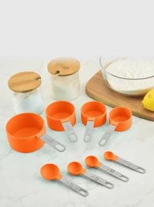 8入組/套不銹鋼量杯和湯匙帶橘色手柄,烘焙工具成套工具帶畢業標記