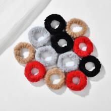 12pcs Solid Fuzzy Hair Tie Cute - Multicolor - View 11