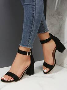 Giày cao gót thời trang nữ, màu đen, quai có khóa cài, gót thô, phong cách tiệc tùng - màu đen - Xem 1