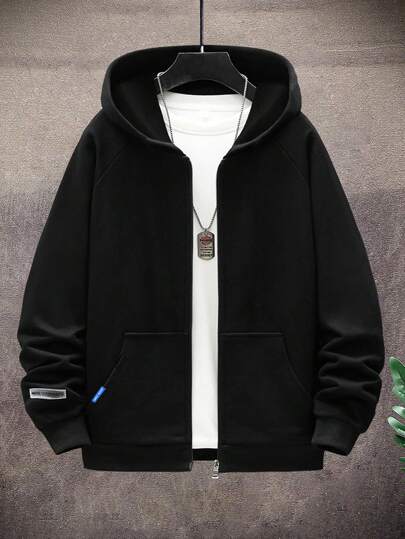 1 件男童和青少年休闲纯色羊毛拉链连帽夹克，保暖