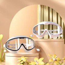 Kính bơi chống nước và chống sương mù khung lớn độ nét cao có nút tai kèm theo để bảo vệ mắt khi chơi thể thao dưới nước và bơi lội., Đồ dùng cần thiết cho bãi biển, Phụ kiện bãi biển, Phao bơi - Phối màu hồng và trắng - Xem 4