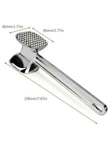 1入組雙面肉嫩化牛排錘，不銹鋼鋁合金粉碎敲打肉錘工具，廚房配件廚房用品戶外野餐旅行露營烤肉用品 - 銀色 - 查看 4