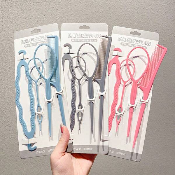 Hair Styling Tool Set With Bun Maker, Hair Pins, Hair Clips, And Hair Ties