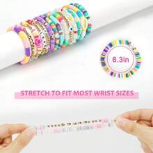 14Pcs/Set Preppy Bracelets Set LOVE Shell Evil Eye Beaded Polymer Clay Stackable Charm Kidcore Summer Beach Bracelets For Girl - Multicolor - View 2