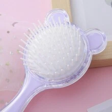 Ein lila süßer Cartoon-Bär Muster transparente Mini-Kamm tragbare PS-Plastikgriff-Kopfmassage-Haar-Bürste geeignet für Kinder oder für unterwegs - Violett - Übersicht 5