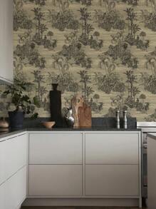 1個/張 118.11*17.32英寸的黑色自然風景壁紙，客廳背景牆裝飾熱帶雨林壁紙，牆紙裝飾紙客廳 - 黑色 - 查看 2