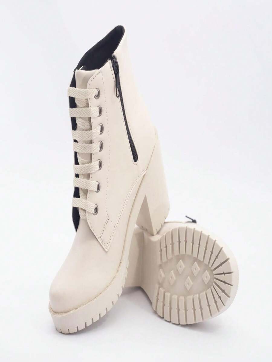 Women Mid-Calf Boots - Màu be - Xem 1