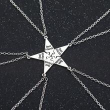 5pcs/Set Best Friend Necklaces, Creative Pentagram Pendant Alloy Accessories, Friendship Necklaces For Men & Women, Best Friend Alloy Pendant, Letter Necklace BFF Jewelry Gift