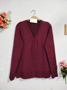 Women Cardigans - Burgundy - View 1
