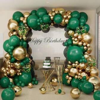 Konfetti Mörkgrön Metallisk Guld Latex Blågrön Ballonger Girlang Båge Kit För Förlovning Bröllopsdag Babyshower 16 18 21 30 40 50 60 70 Grattis på Födelsedagsfesten Dekorationer Tillbehör