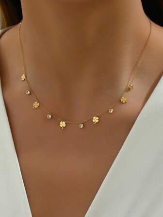 1pc Fashionable Stainless Steel Necklace With Rhinestones, Glossy Finish Pendant For Women, Delicate & Sexy, Suitable For Celebrations & Festivals