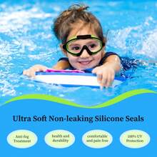 One Children Clear Large Frame Swimming Goggles, Waterproof, Anti-Fog, UV Protection Swim Glasses For Summer Swimming Pool, Water Play, Beach, Surfing, Diving. Silicone Eyepiece.