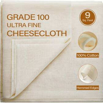 Cheesecloth, Grade 100 Cheese Cloths For Straining Reusable, Washable, Lint Free And Ultra Fine Mesh Unbleached Cheese Cloths For Cooking With Hemmed