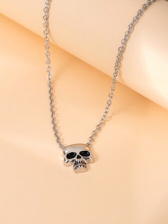 一款欧美个性风长款骷髅吊坠项链，小众设计&嘻哈风&酷炫极简风颈链