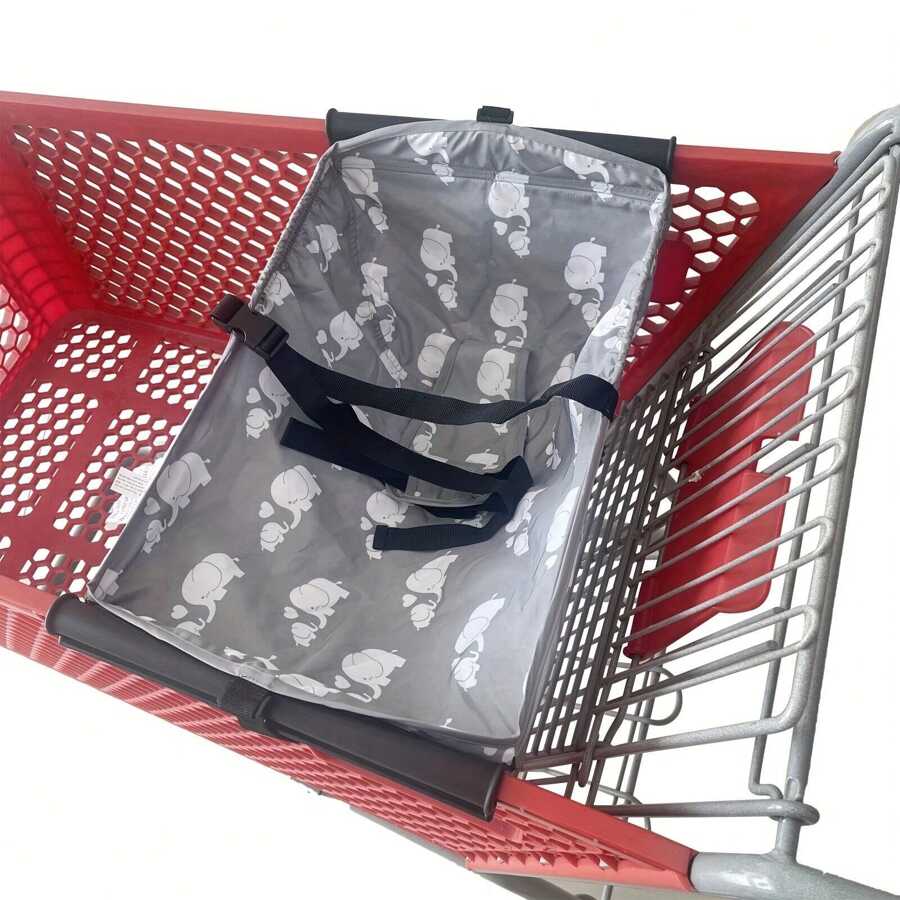 1 pieza Hamaca de carrito de compras para bebé portátil con múltiples patrones colgantes y función de almacenamiento - elefante blanco - Ver 1