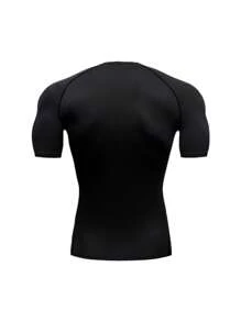 Boyfriend Style Men Compression Shirt Short Sleeve Gym T-Shirt Running Top Cool Dry Sports Base Layer Workout Undershirt Black Summer - Black - View 3
