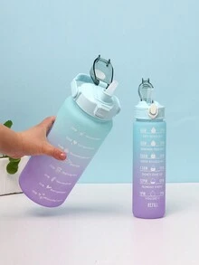 1個2升或750毫升或280毫升大容量漸變PC水瓶，適合家居和旅行戶外使用的運動健身攜帶吸管杯 - 綠紫漸變 - 查看 4