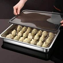 一個不銹鋼餃子保鮮盒，304密封冷凍容器，適合存儲冷凍食品，餃子和雲吞，帶有蓋子可疊放於冰箱和冷凍庫中