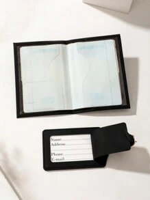 1 Set Of Outdoor Travel And Cross-Border Travel Anti-Lost Map Pattern Luggage Tag And Passport Cover Set, Printed PU Material Travel Essential Passport Cover Travel Stuff Travel Organiser Travel Items Travel Wallet Passport Holder Passport Wallet Beach Vacation Bag Summer - Black - View 5