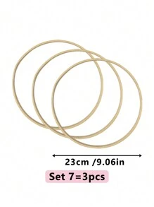 Conjunto de 3 bastidores de bordado em ponto cruz bege feitos à mão, feitos de bambu, usados para apanhador de sonhos, penas, gramado externo, decoração de casamento, parede de sala, decoração de quarto, sino de vento, anel interno com pingente estilo Mori, moldura de ornamento de tecelagem com pingente para presente de festival.