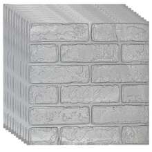 FXLTSBL Wall Panels Self-Adhesive 10 Pieces 3D 35 X 35 Cm Brick Wallpaper Stone Look Wall Sticker Waterproof Wall Wallpaper For Kitchen Bedroom Bathroom Living Room - 銀色 - 查看 3