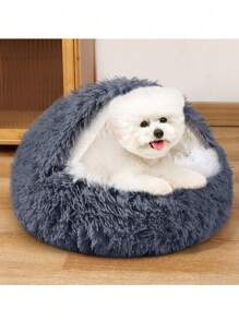 40 CM Cama Para Gatos Redonda De Felpa Mullida Con Capucha, Acogedora Para Gatos De Interior O Camas Para Perros Pequeños