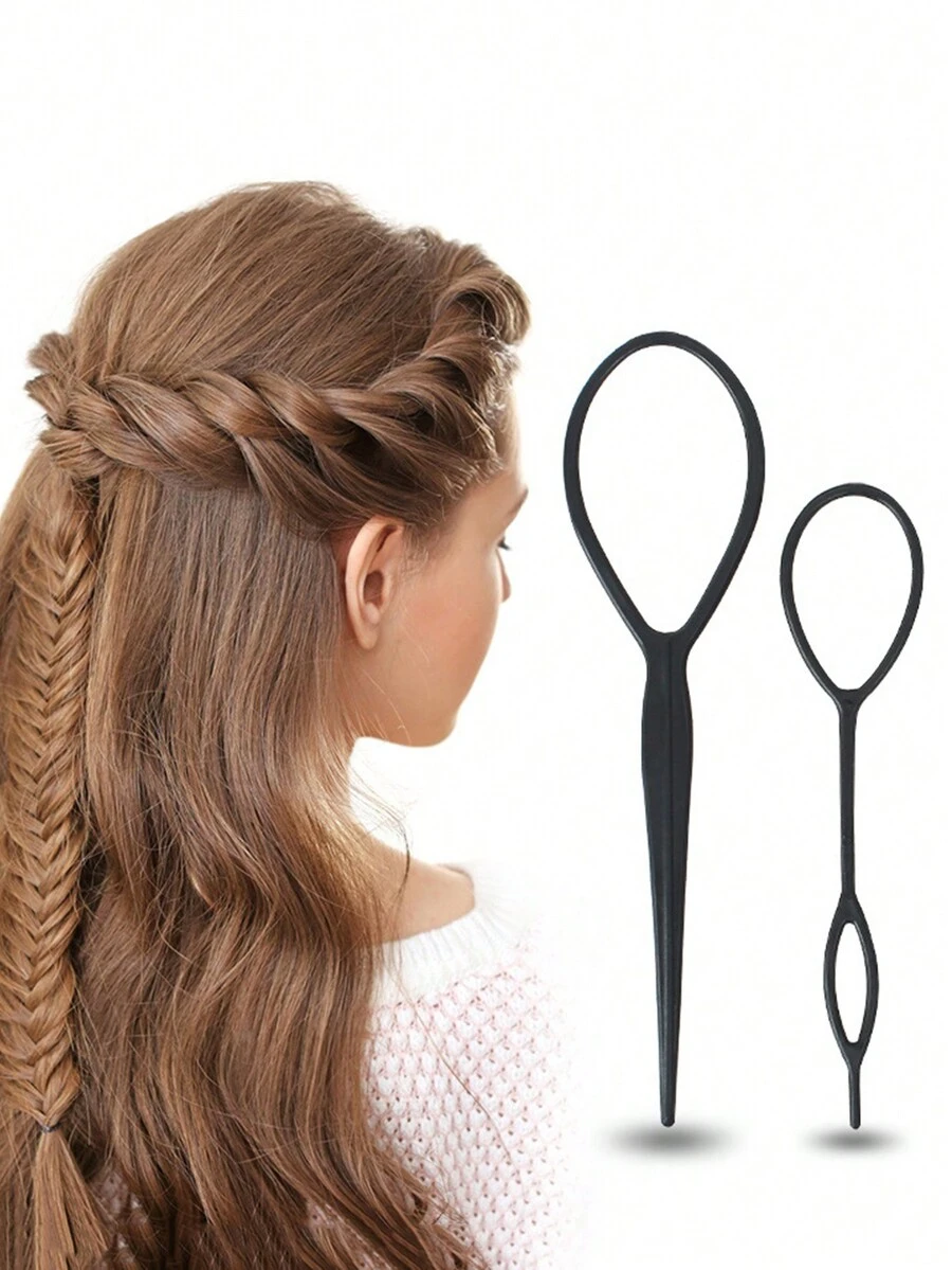 2pcs  Solid Casual Hair Curler For Daily Life,Hair Braiding Tool Pull Pin - Black - View 1