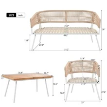 MERAX 4-Piece Boho Rope Patio Furniture Set, Outdoor Furniture With Acacia Wood Table, Patio Conversation Set With Deep Seating & Thick Cushion For Backyard Porch Balcony - 米色 - 查看 6