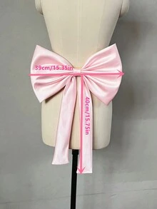 One Wine Red Satin Single Layer Large Bowknot + Ribbon Belt Waist Decoration - Multicolor - View 9