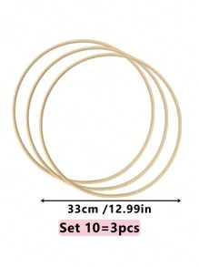 Conjunto de 3 bastidores de bordado em ponto cruz bege feitos à mão, feitos de bambu, usados para apanhador de sonhos, penas, gramado externo, decoração de casamento, parede de sala, decoração de quarto, sino de vento, anel interno com pingente estilo Mori, moldura de ornamento de tecelagem com pingente para presente de festival.