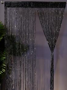 Sparkly Silver Wire Thick Door Curtain For Home Decoration, With Tassel And Partition Design