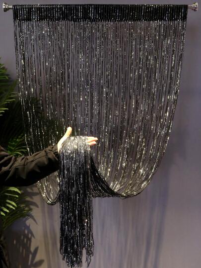 Sparkly Silver Wire Thick Door Curtain For Home Decoration, With Tassel And Partition Design