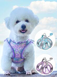 1pc Colorful Print Breathable Mesh Dog Harness With Reflective Strip And Strong Wrap, Chest Style