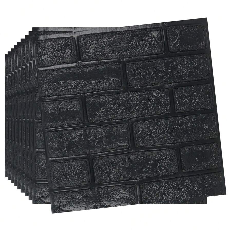 FXLTSBL Wall Panels Self-Adhesive 10 Pieces 3D 35 X 35 Cm Brick Wallpaper Stone Look Wall Sticker Waterproof Wall Wallpaper For Kitchen Bedroom Bathroom Living Room - 黑色 - 查看 1