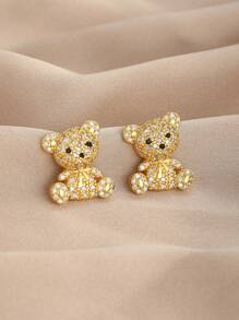 1 Paar süße, zarte, glitzernde Ohrstecker mit Bärenmotiv in Zirkonia für Mädchen für Partys, Bankette, Feiertage, Straßentermine, Alltag, für Kinder, Geburtstagsgeschenk