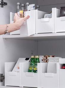 1pc Japanese-Style Simple & Creative White Plastic Right Angle Shaped Kitchen Storage Rack For Snacks, Beverages, Cutlery, Sink, Tabletop Clutter - White - View 2