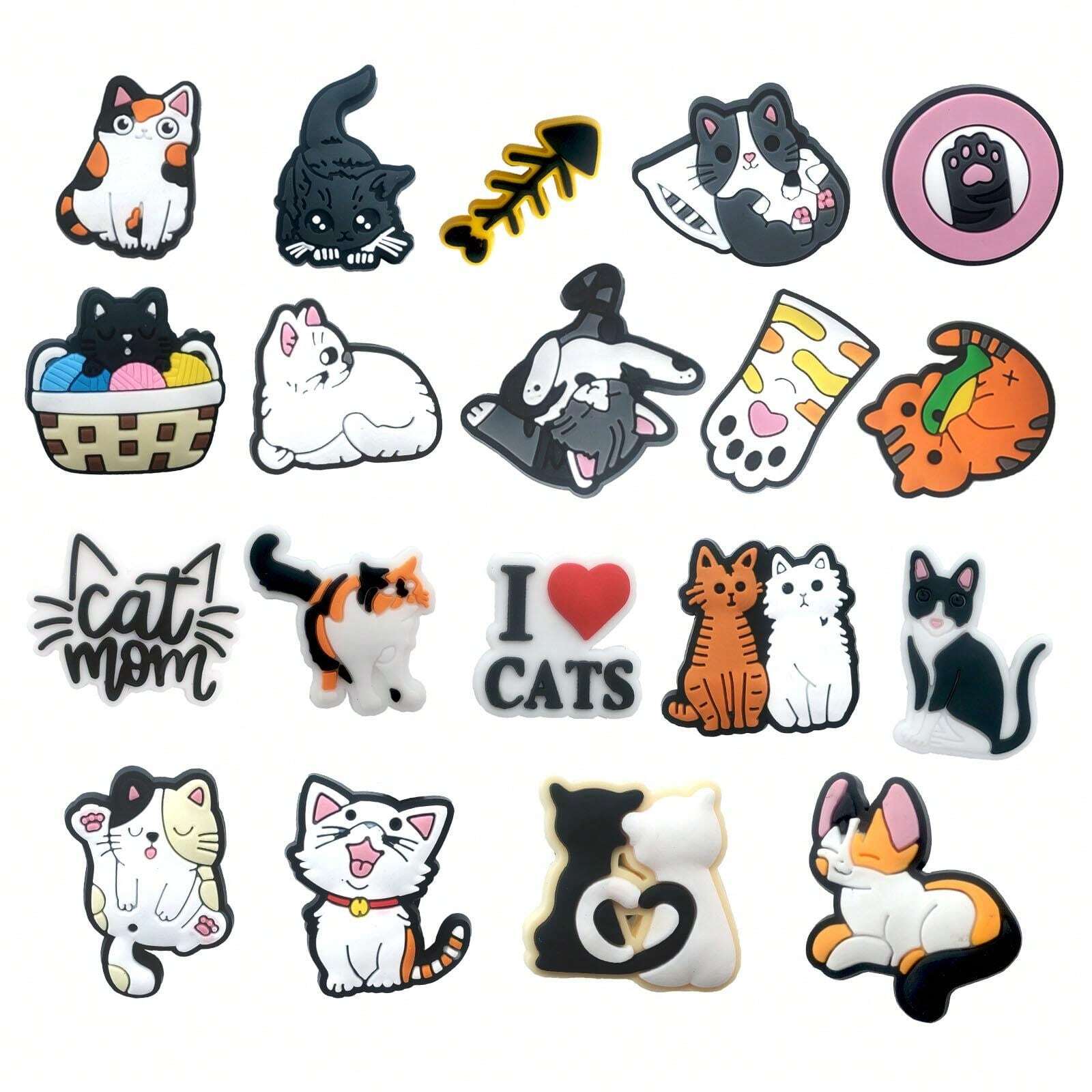 19Pcs Cute Cats Series Shoe Charms For Shoe DIY Decoration Premium Quality Popular Charms