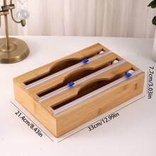 竹製多功能錫箔/塑膠包裝/保鮮袋收納盒香料架組織者，多功能廚房收納架 - 杏色 - 查看 11